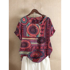 Women Ethnic Print Short Sleeve Crew Neck T-Shirts