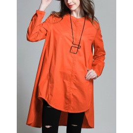 Women Daily Casual Long Sleeve High Low Hem Blouse