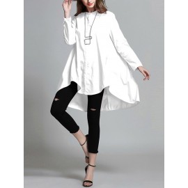 Women Daily Casual Long Sleeve High Low Hem Blouse