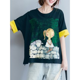 Cotton Cartoon Print O-neck Short Sleeve T-shirts