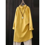 Women Solid Color Stand Collar Buttons Long Sleeve Blouse