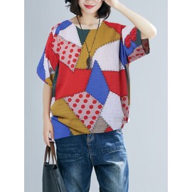 Women Short Sleeve O-Neck Geometric Print T-Shirts