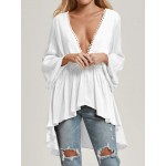 Women Long Sleeve V Neck Loose Casual Blouse Flared Tops