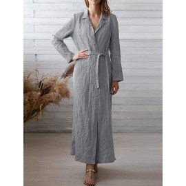 Women Long Sleeve Open Front Cardigan High Split Long Shirt Dress