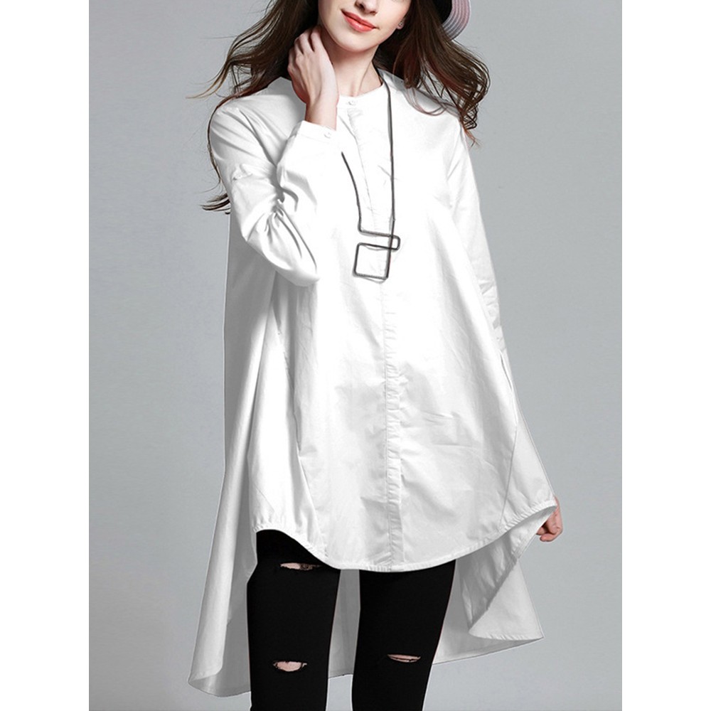 Women Daily Casual Long Sleeve High Low Hem Blouse