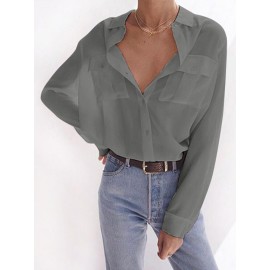 Women Long Sleeve Button Down Shirt Casual Loose Blouse