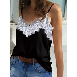 Women Sleeveless Lace Stitching Tank Tops