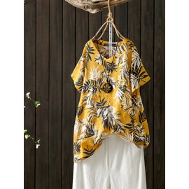 Women Casual Floral Print O-Neck Short Sleeve T-Shirts