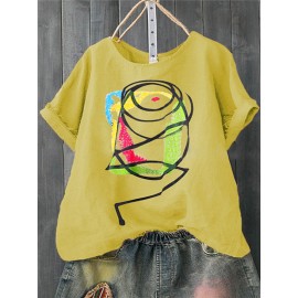 Cartoon Print O-neck Short Sleeve Women Casual T-shirts