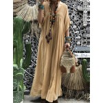 Women Short Sleeve Hollow Out Robe Kaftan Solid Maxi Dress