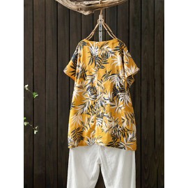 Women Casual Floral Print O-Neck Short Sleeve T-Shirts