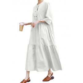 Women Casual Solid Color Loose Round Neck Half Sleeve Dress