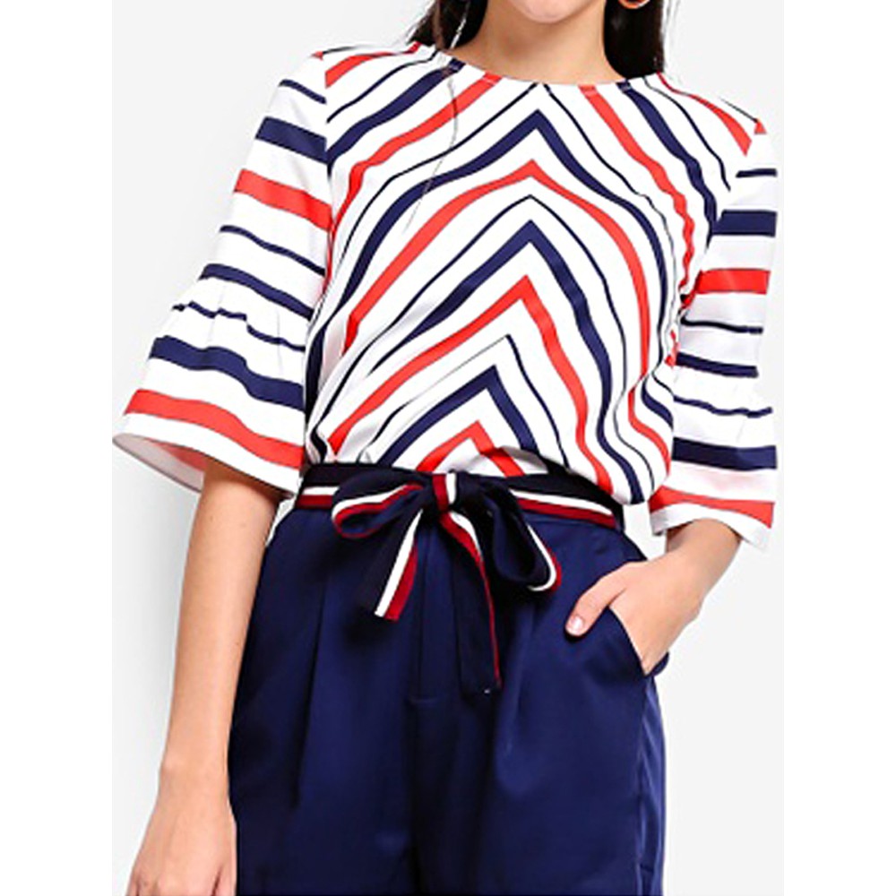 Women Half Sleeve Stripe Loose Casual T-shirts