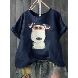 Women Casual Print Dog Cartoon Short Sleeve T-Shirts