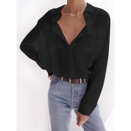 Women Long Sleeve Button Down Shirt Casual Loose Blouse