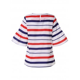 Women Half Sleeve Stripe Loose Casual T-shirts