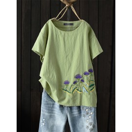 Women Casual O-Neck Floral Embroidered Short Sleeve T-Shirts