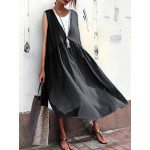 Women Casual Pure Color Cotton Loose Sleeveless Dress