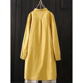 Women Solid Color Stand Collar Buttons Long Sleeve Blouse