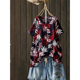 Women Casual Floral Print O-Neck Short Sleeve T-Shirts