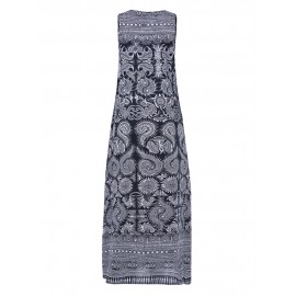 Women Print Sleeveless V-Neck Side Pockets Dress