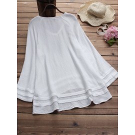 Women Solid Color High Low Hem Long Sleeve Blouse