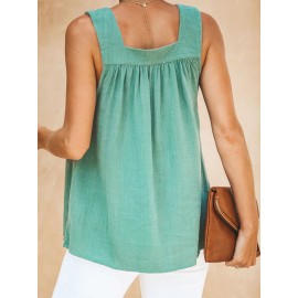 Women Solid Color Button Strap Tank Tops