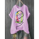 Cartoon Print O-neck Short Sleeve Women Casual T-shirts