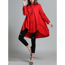 Women Daily Casual Long Sleeve High Low Hem Blouse