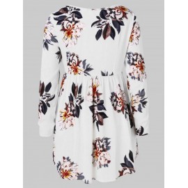 Women Floral Print V-Neck Long Sleeve Blouse