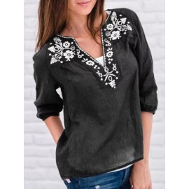 Plus Size S-5XL V-neck Print Half Sleeve Casual Blouse