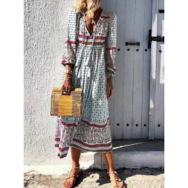 Bohemian Women V-neck Floral Printed Maxi Dress