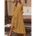 Women Solid Color O-neck Casual Maxi Dress