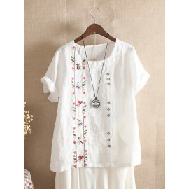 Women Bohemian Embroidery Floral Short Sleeve T-Shirts