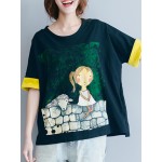 Cotton Cartoon Print O-neck Short Sleeve T-shirts