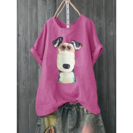 Women Casual Print Dog Cartoon Short Sleeve T-Shirts