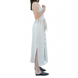 Women Loose Cotton Split Hem Sleeveless Strap Dress