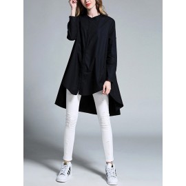 Women Daily Casual Long Sleeve High Low Hem Blouse