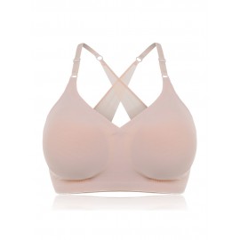 Full Cup Ice Silk V Type Seamless Cross Strappy Wireless Sport Yoga Bra