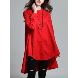 Women Daily Casual Long Sleeve High Low Hem Blouse