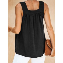 Women Solid Color Button Strap Tank Tops