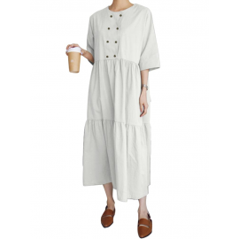 Women Casual Solid Color Loose Round Neck Half Sleeve Dress