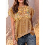 Women Casual Embroidered Short Sleeve Blouse