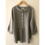 Women Pure Color Linen Button Down 3/4 Sleeve Blouse