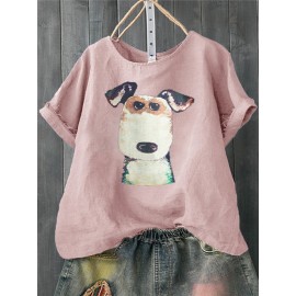 Women Casual Print Dog Cartoon Short Sleeve T-Shirts