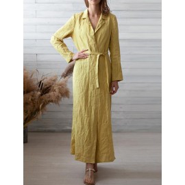 Women Long Sleeve Open Front Cardigan High Split Long Shirt Dress