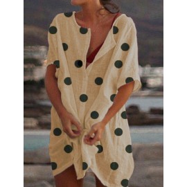 Women Short Sleeve Polka Dot Print V-neck Casual Dress