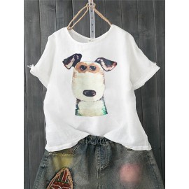 Women Casual Print Dog Cartoon Short Sleeve T-Shirts