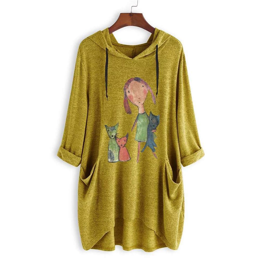 Women Casual Hooded Cartoon Long Sleeve T-Shirts