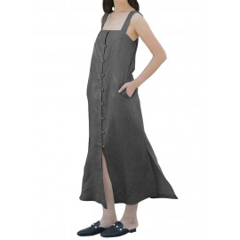 Women Loose Cotton Split Hem Sleeveless Strap Dress